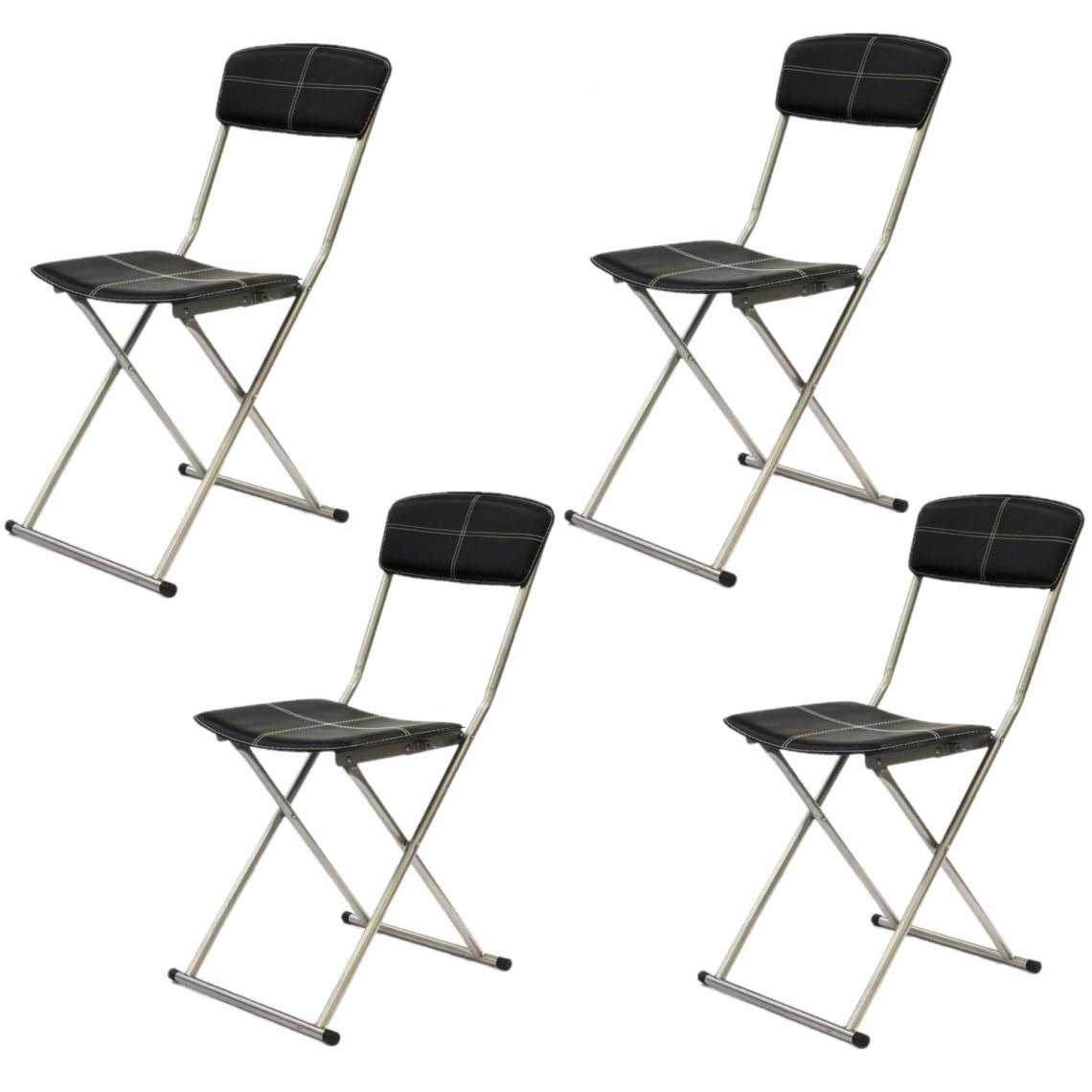 Toilinux - Lot de 4 Chaises pliantes avec surpiqûres - Noir - Chaises