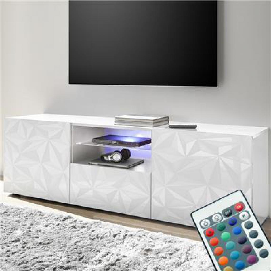 Nouvomeuble - Grand meuble télé lumineux laqué blanc design PAOLO - Meubles TV, Hi-Fi