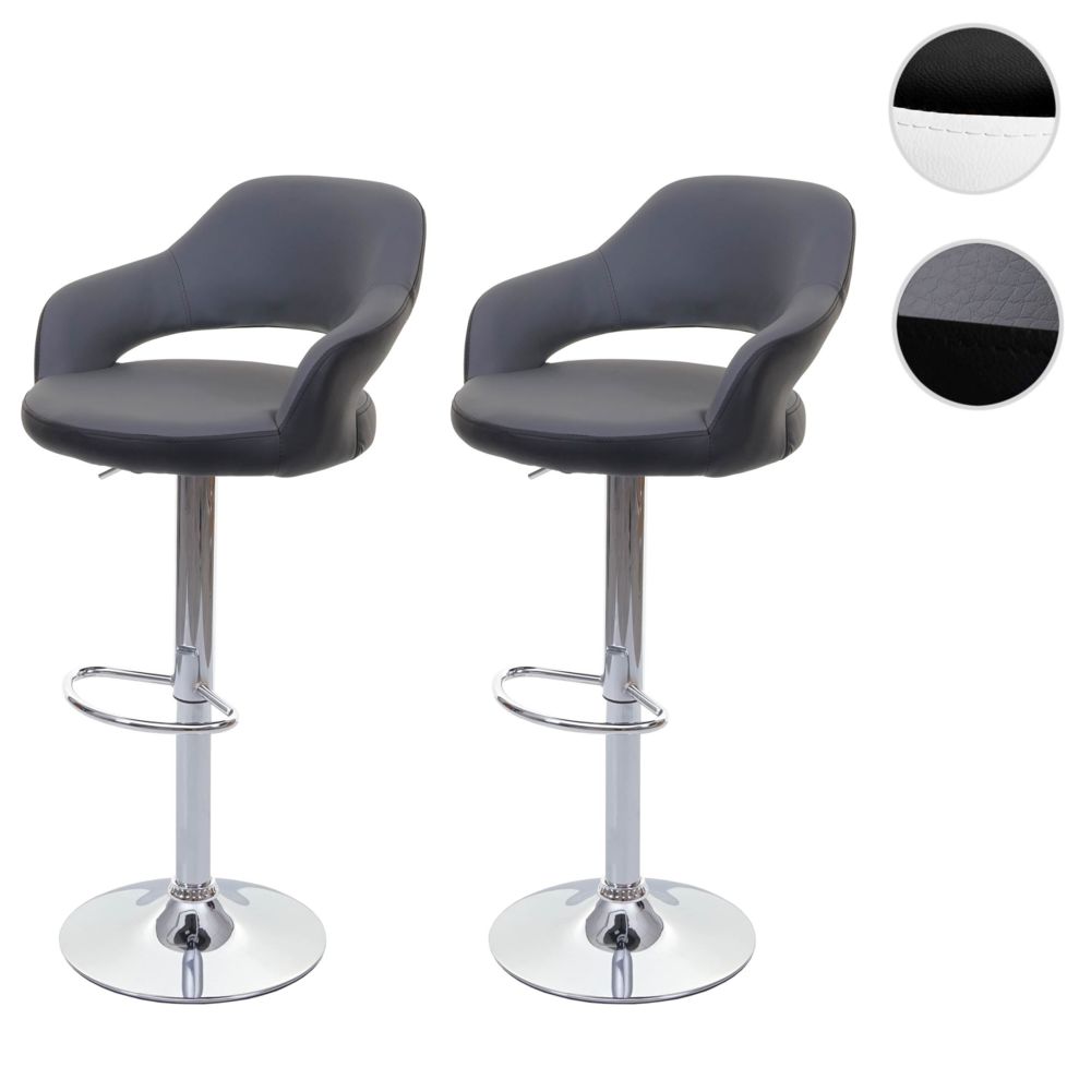 Mendler - 2x tabouret de bar HWC-F16, chaise de comptoir avec dossier, rotatif, similicuir ~ gris/blanc - Tabourets