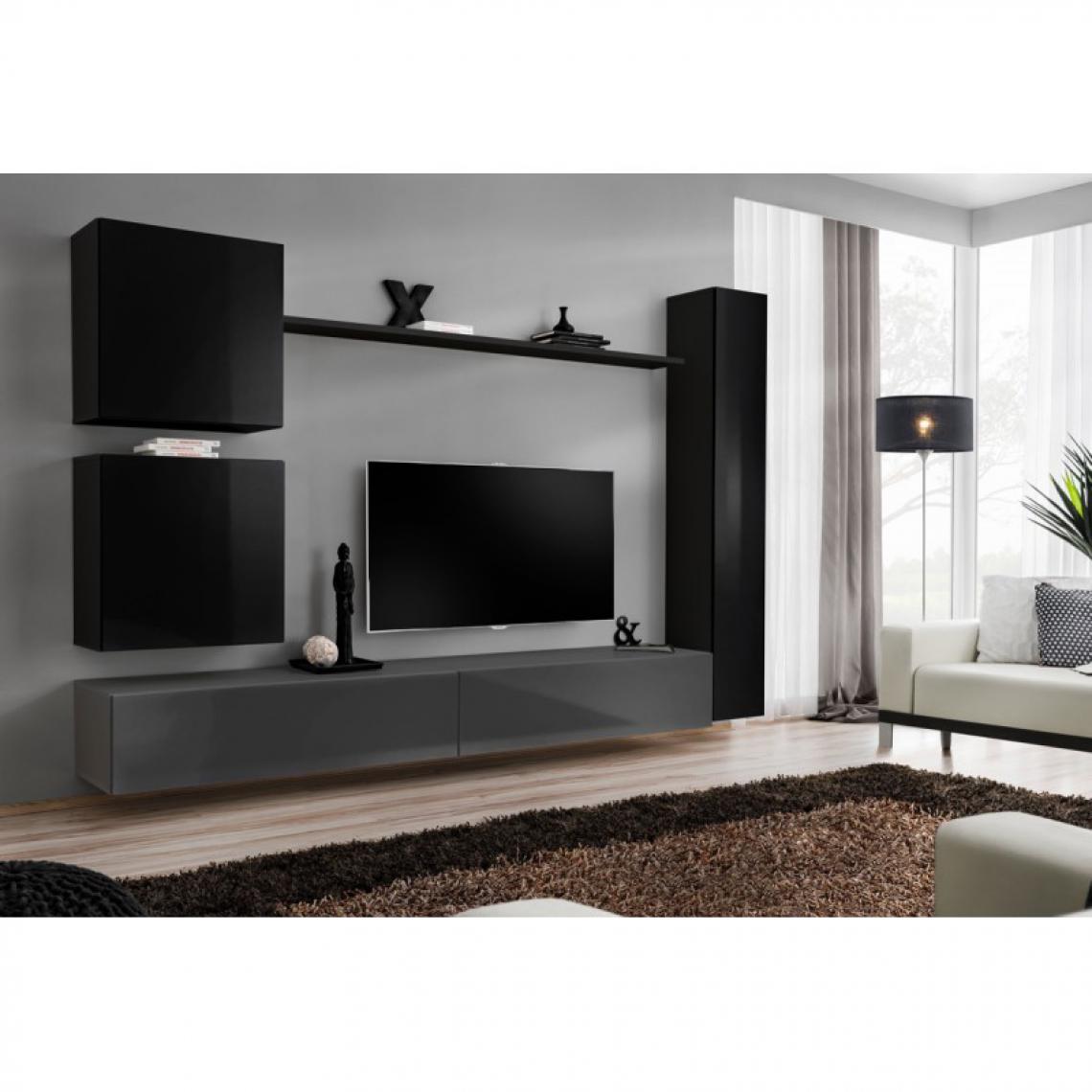 Ac-Deco - Meuble TV Mural Design Switch VIII 280cm Noir & Gris - Meubles TV, Hi-Fi
