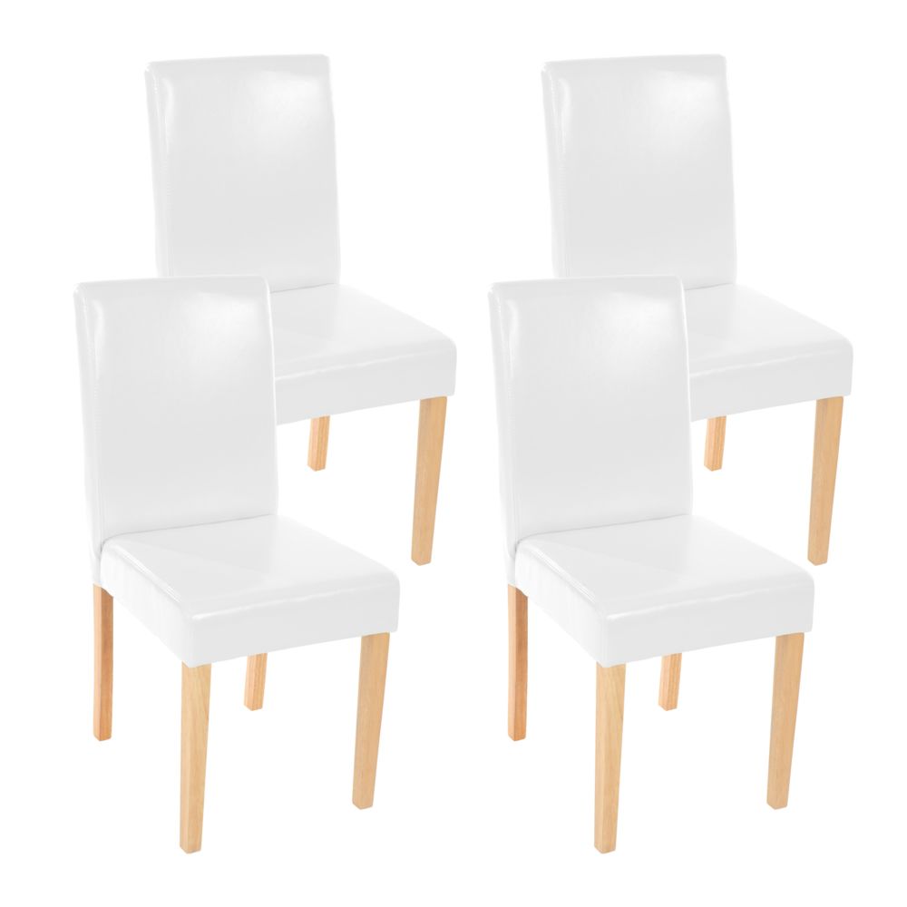 Mendler - Lot de 4 chaises de séjour Littau, cuir reconstitué, blanc, pieds clairs - Chaises