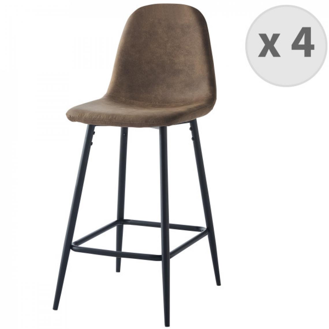 Moloo - MANCHESTER - Chaise de bar vintage microfibre marron pieds métal noir (x4) - Tabourets