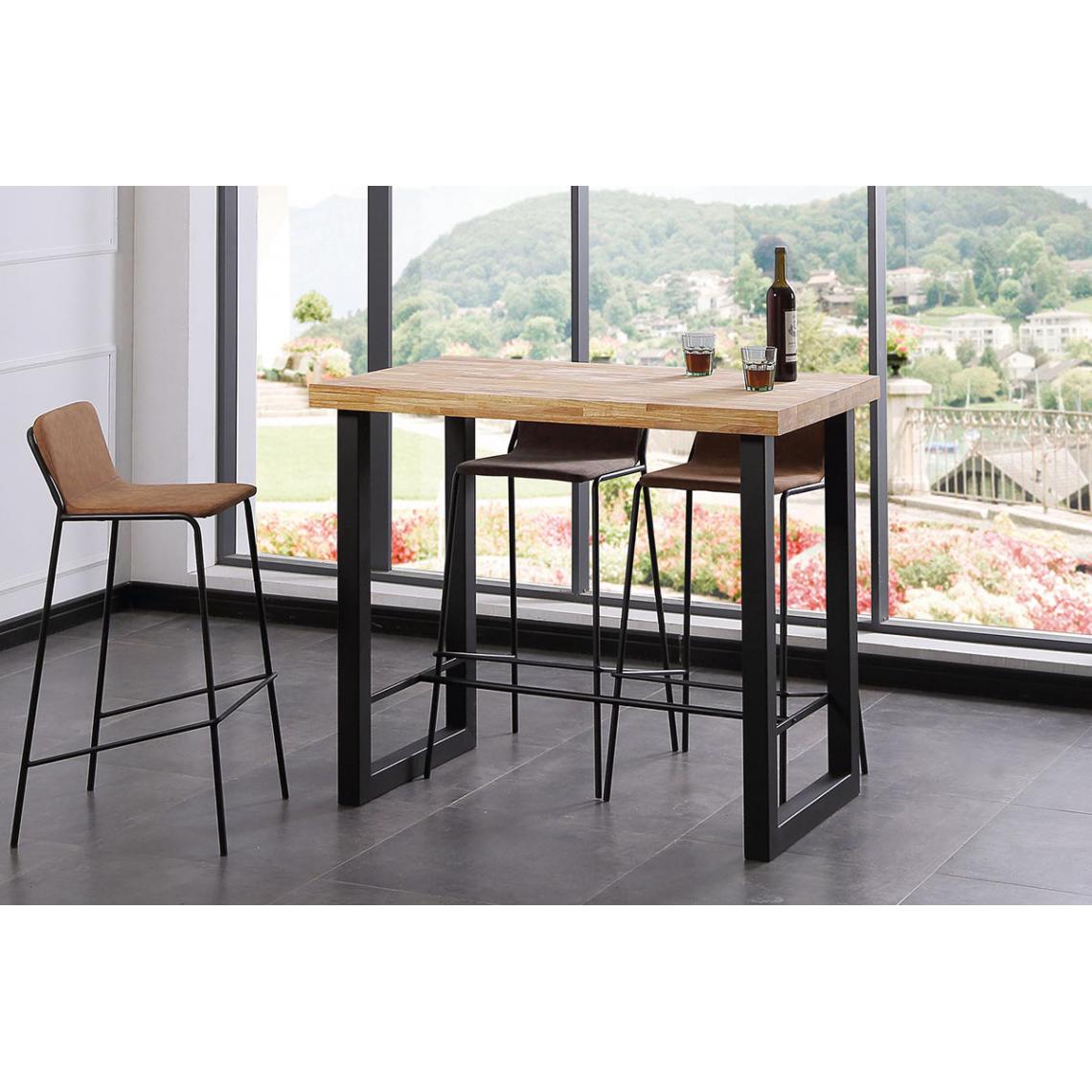 Pegane - Table haute en bois coloris chêne nordique / pieds noir - Longueur 120 x profondeur 70 x Hauteur 100 cm - Tables à manger