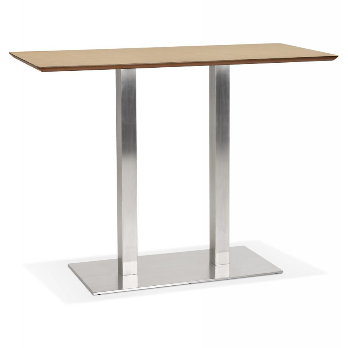 Alterego - Table haute design 'MAMBO BAR' en bois finition naturelle avec pied en métal brossé - 150x70 cm - Tables à manger