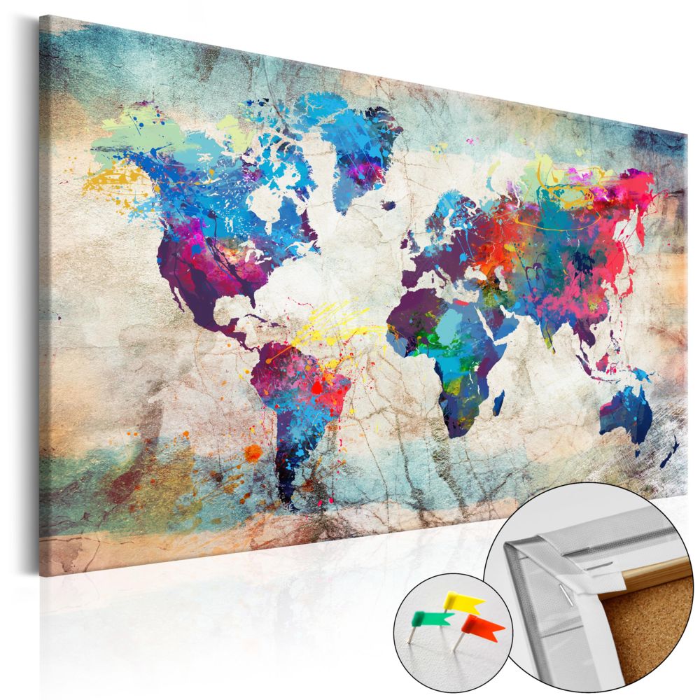 Bimago - Tableau en liège - World Map: Colourful Madness [Cork Map] - Décoration, image, art | - Tableaux, peintures