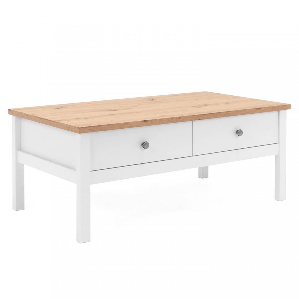 Pegane - Table basse en bois coloris naturel / blanc - Longueur 100 x Hauteur 40 x Profondeur 55 cm - Tables basses