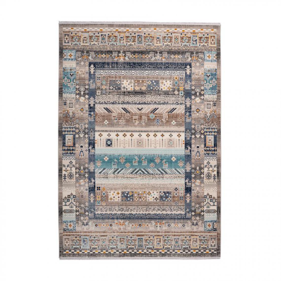 Paris Prix - Tapis Ethnique à Poils Courts Anouk Marron & Bleu 160 x 230 cm - Tapis