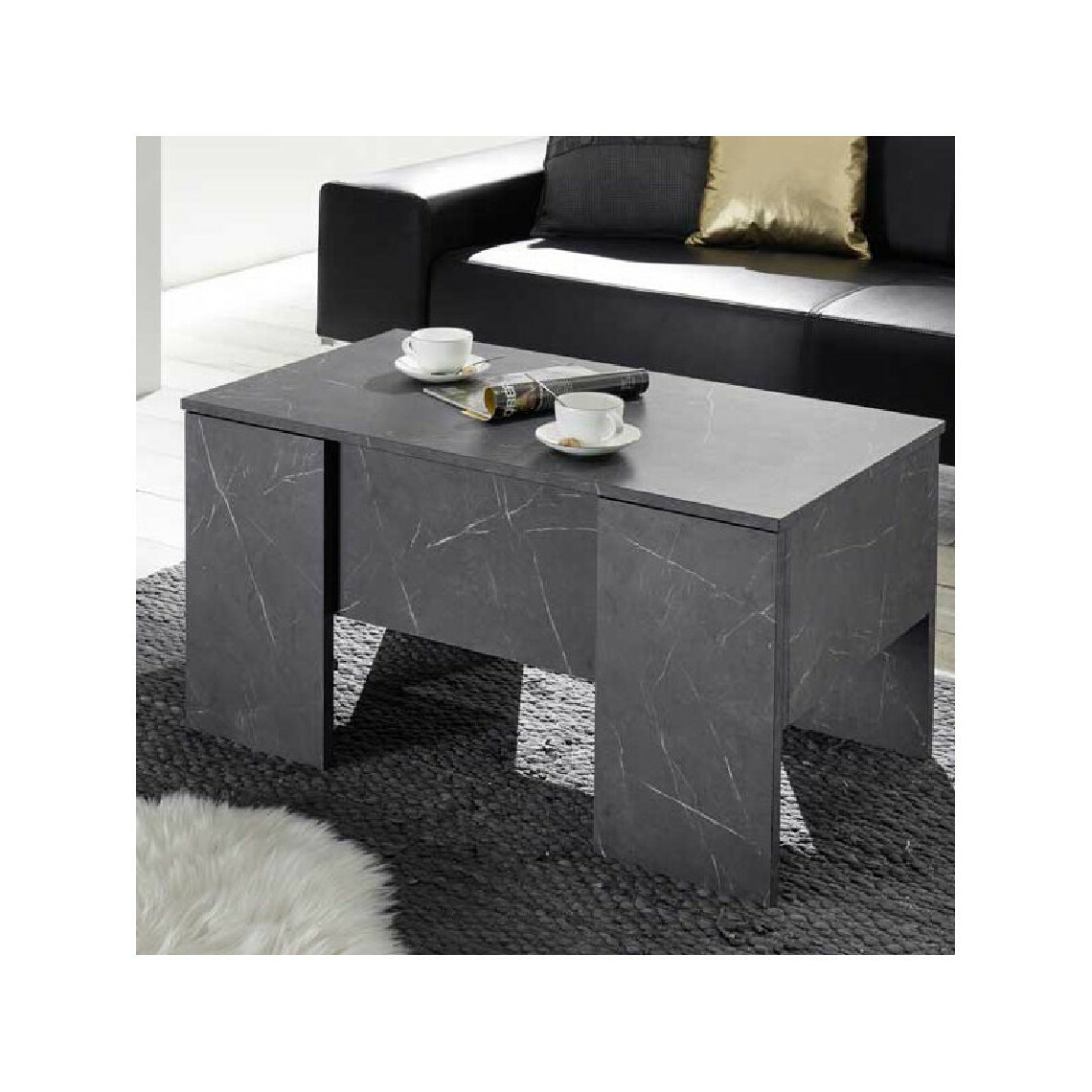Tousmesmeubles - Table basse relevable marbre noir - TINO - Tables basses