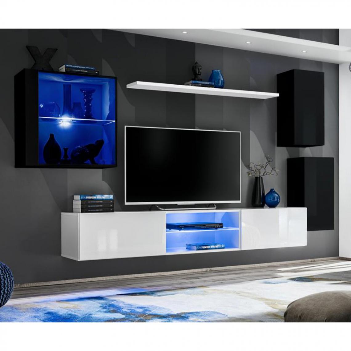 Ac-Deco - Ensemble Meuble TV Design Switch XXIII 250cm Noir & Blanc - Meubles TV, Hi-Fi
