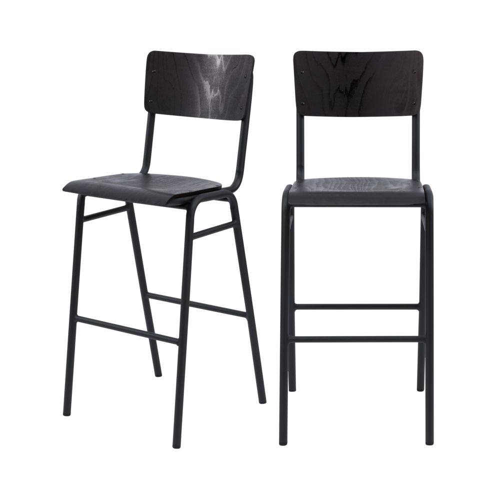 Rendez Vous Deco - Chaise de bar écolier Clem en bois noir 75 cm (lot de 2) - Tabourets