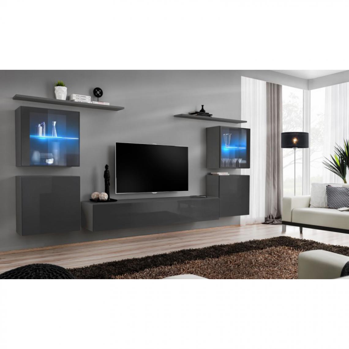 Ac-Deco - Meuble TV Mural Design Switch XIV 320cm Gris - Meubles TV, Hi-Fi
