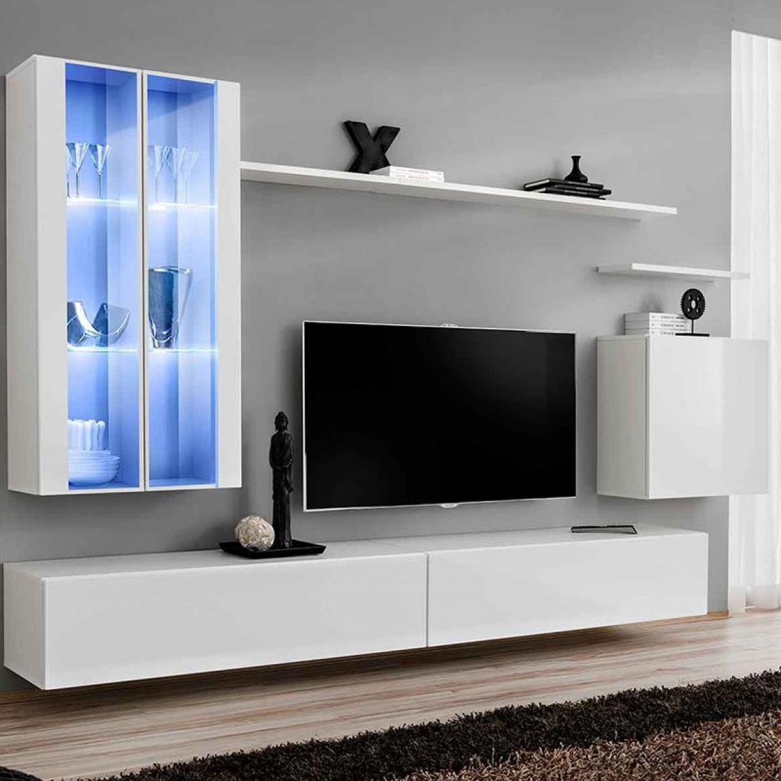 Ac-Deco - Meuble TV Mural Design Switch XII 270cm Blanc - Meubles TV, Hi-Fi