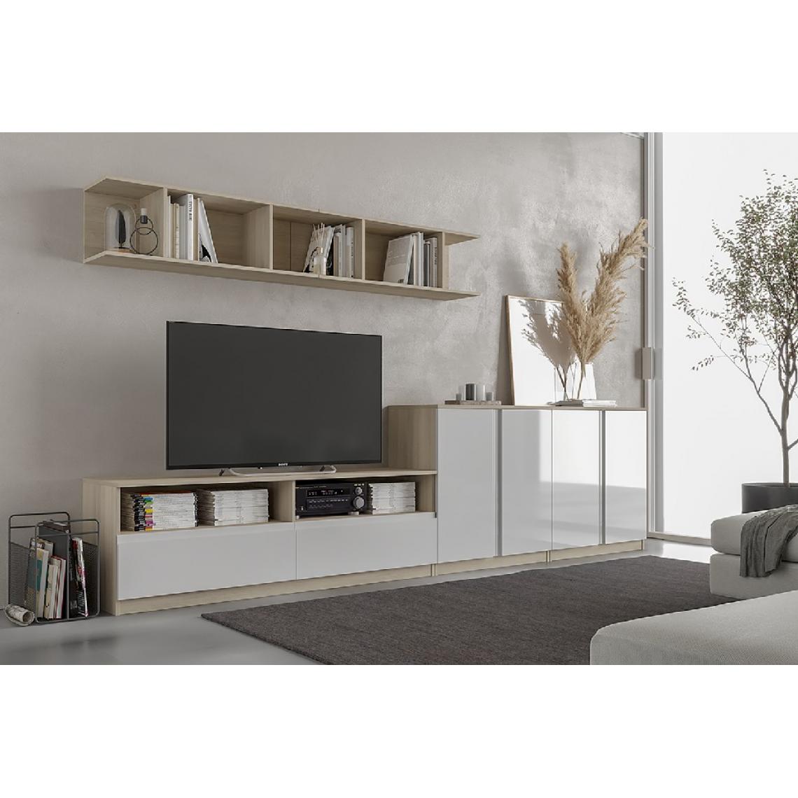 Homemania - HOMEMANIA Meuble TV Mik - Bois, Blanc - 160 x 44,5 x 53,5 cm - Meubles TV, Hi-Fi