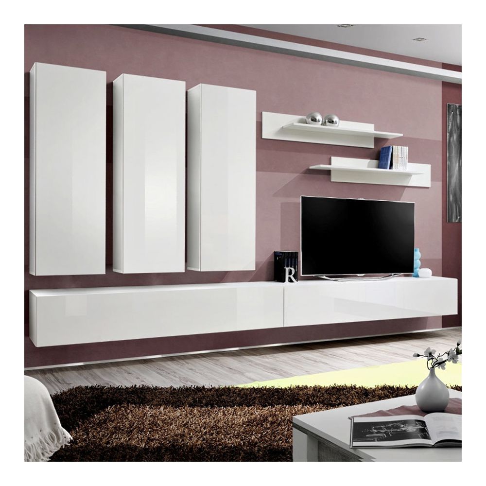 Nouvomeuble - Meuble TV design mural blanc BUDONI - Meubles TV, Hi-Fi