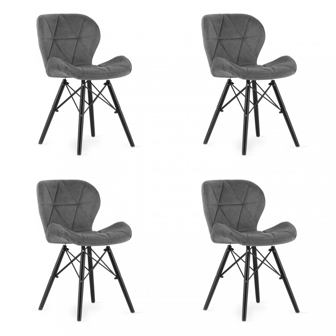 Hucoco - LAGON - Lot de 4 chaises de salle à manger - 73.5x52x47 cm - Chaise en velour style moderne - Gris - Chaises