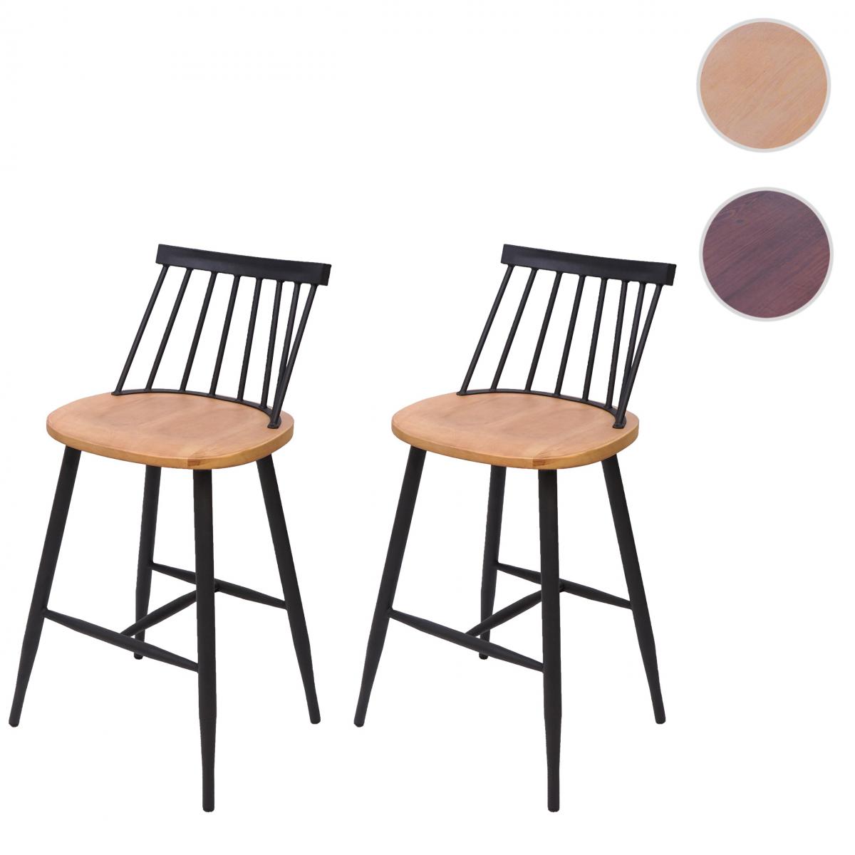 Mendler - 2x tabouret de bar HWC-G69, chaise bar, bois massif, style rétro,métal, avec repose-pied, gastronomie ~ nature - Tabourets