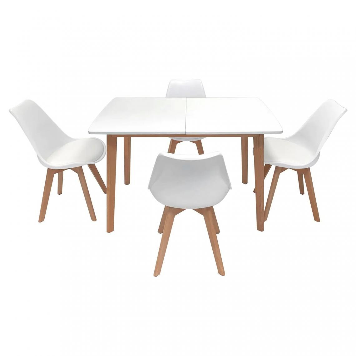Beneffito - SENJA - Ensemble Table Extensible 120/160 x 80 cm et Chaises Scandinaves - BLANC - X4 Chaises - Tables à manger
