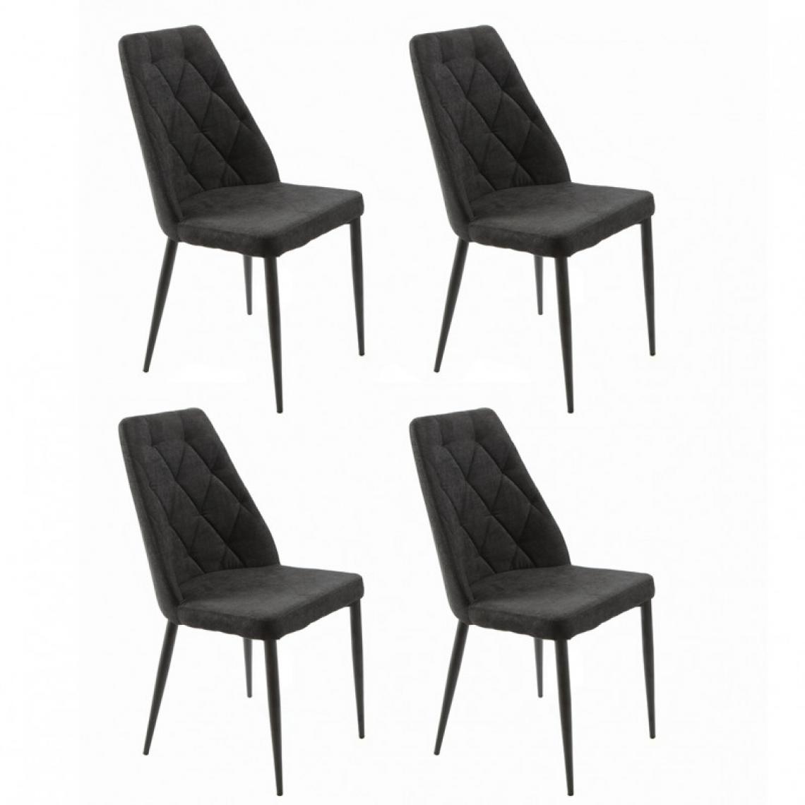 Meubletmoi - Lot de 4 chaises en tissu gris anthracite et pieds métal noir - RITA - Chaises