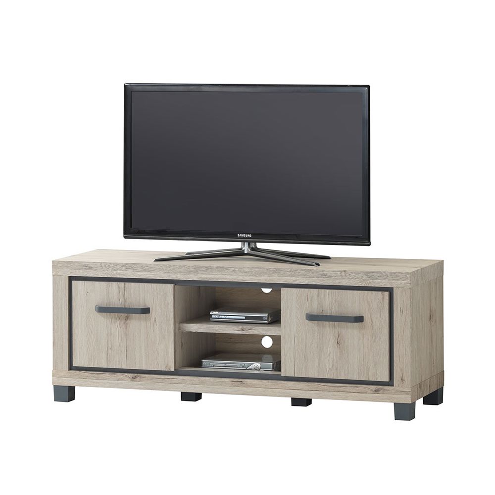 Kasalinea - Meuble TV 155 cm pas cher couleur chêne naturel et gris ELORANE - Meubles TV, Hi-Fi