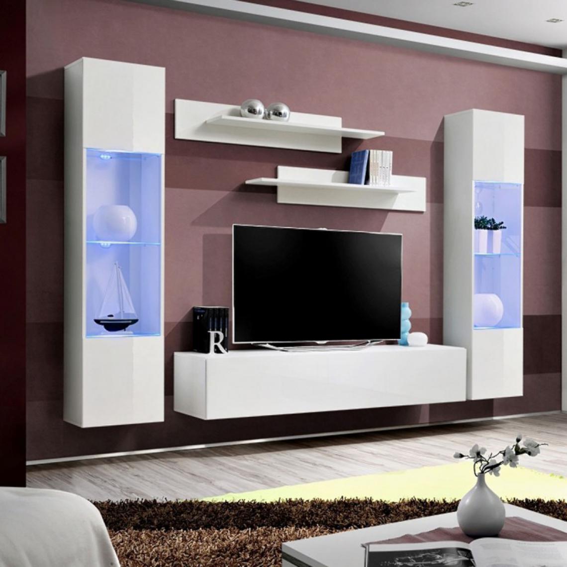 Ac-Deco - Meuble TV Mural Design Fly III 260cm Blanc - Meubles TV, Hi-Fi