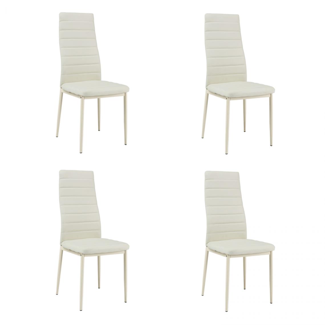 Hucoco - FRINN - Lot de 4 chaises rembourrées - 96x40x38 cm - Revêtement similicuir - Base en acier chromé - Beige - Chaises