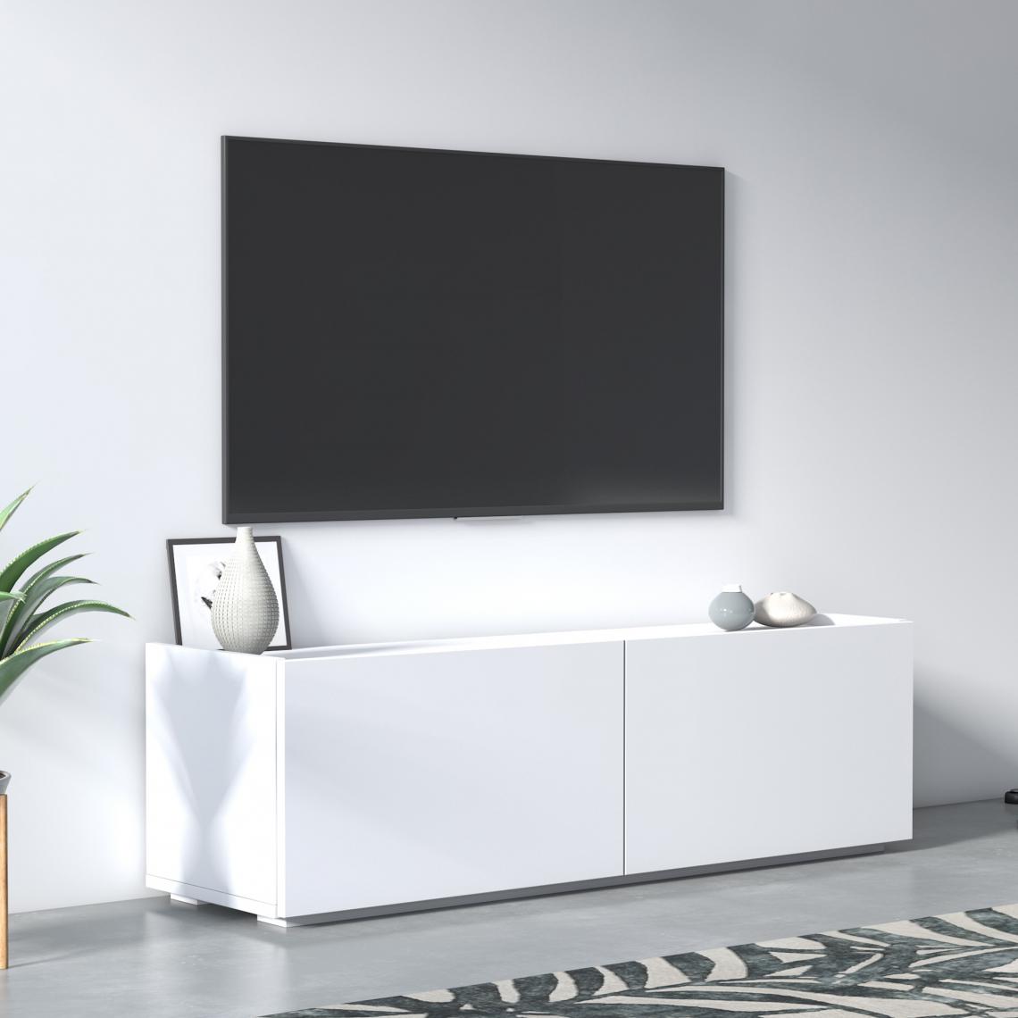 Alter - Meuble TV de salon avec deux portes battantes, 119 x 35 x 37 cm, coloris blanc - Meubles TV, Hi-Fi