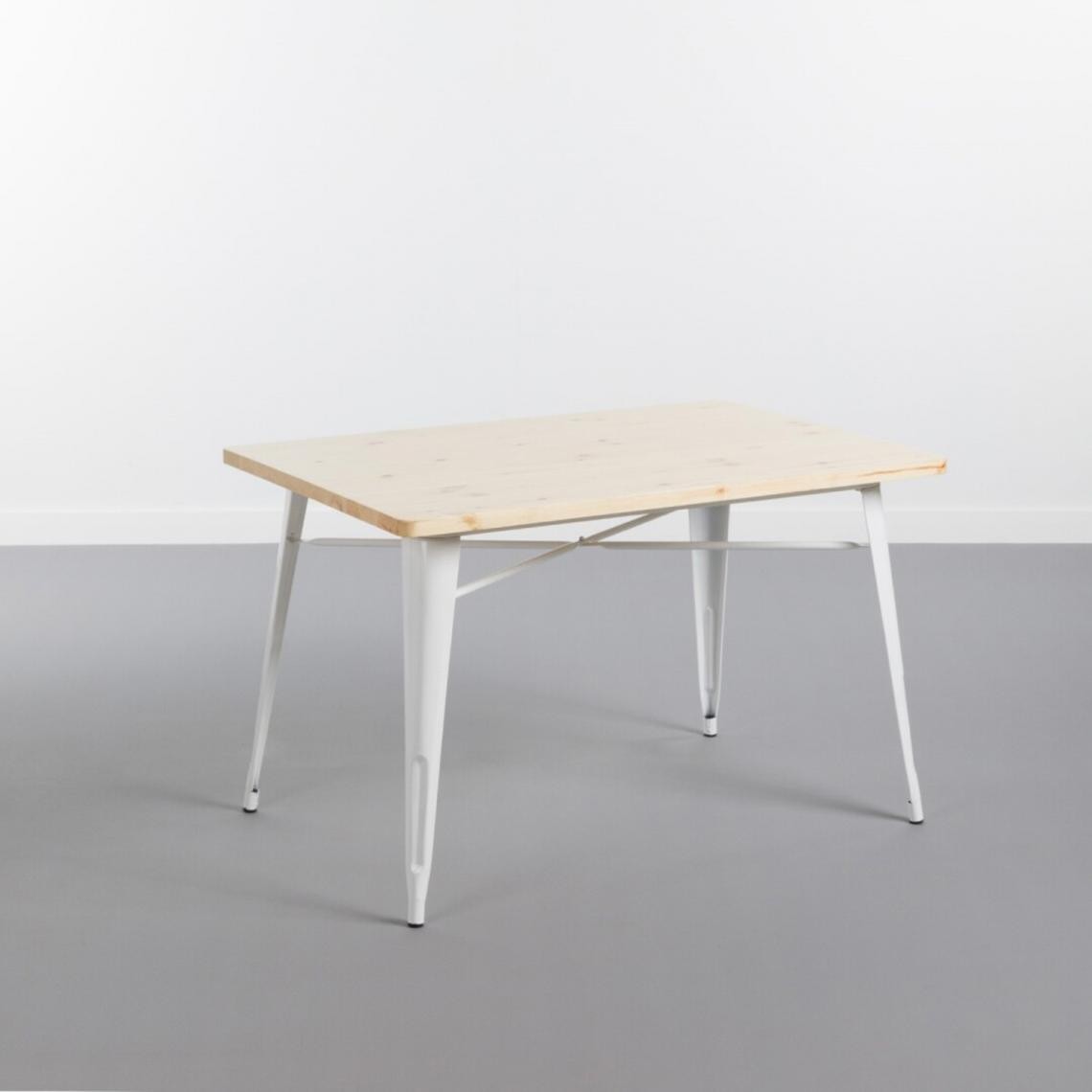 Pegane - Table à manger en bois chêne et pieds en métal Blanc - Profondeur 80 x Longueur 120 x Hauteur 74 cm - Tables à manger