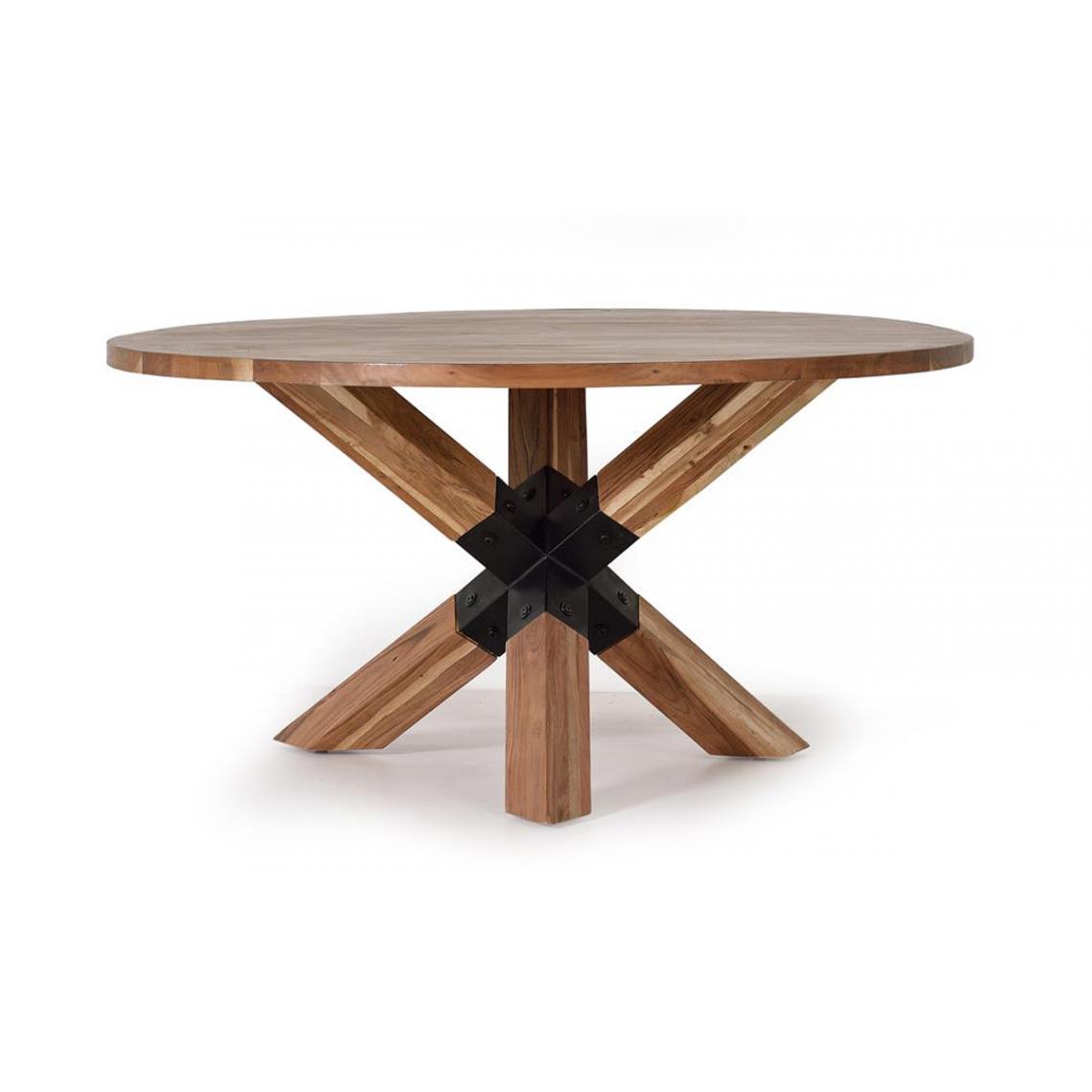 Pegane - Table à manger en bois d'acacia coloris naturel / noir - diamètre 150 x hauteur 76 cm - Tables à manger