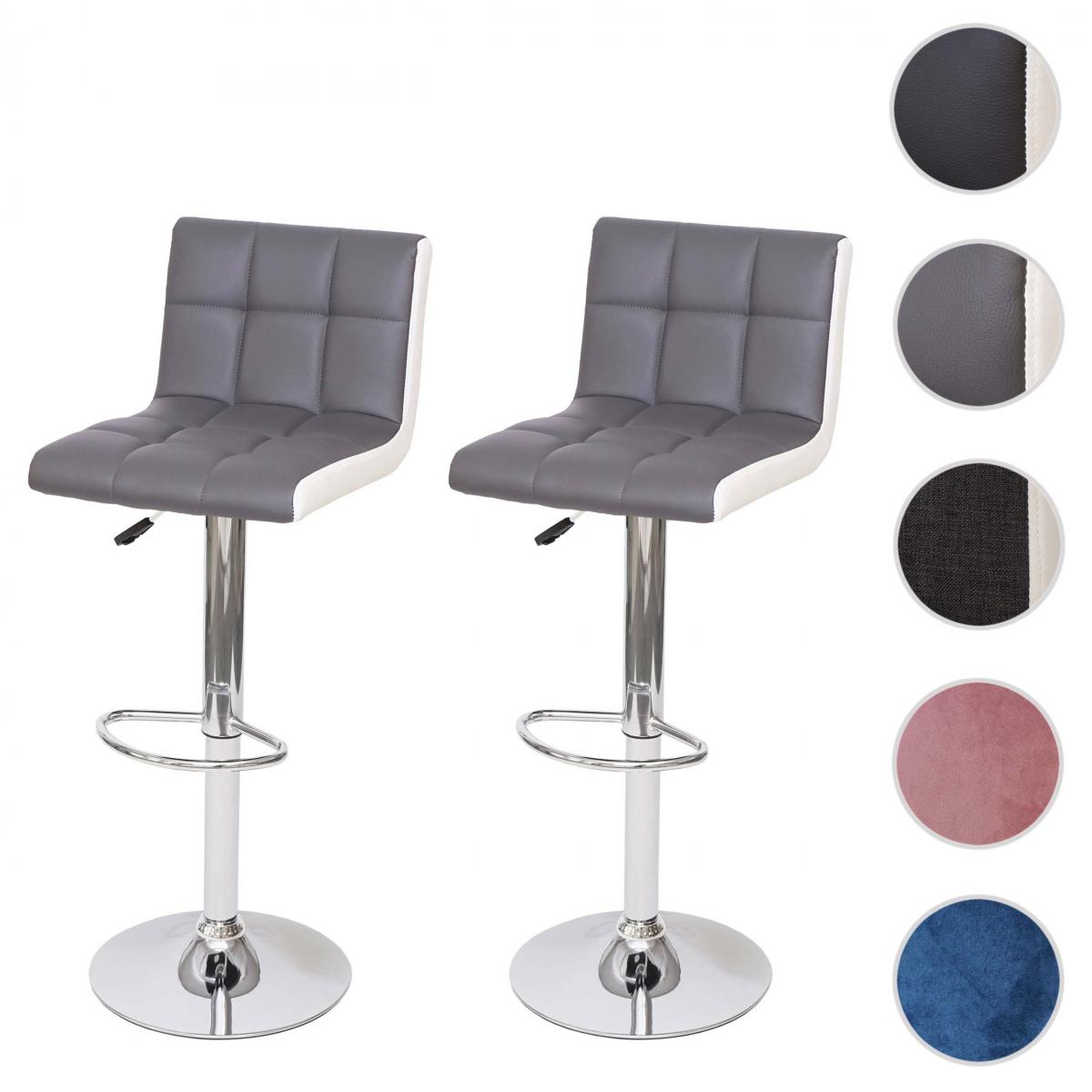 Mendler - 2x Tabouret de bar HWC-G87, chaise bar/comptoir, réglable en hauteur ~ similicuir gris-blanc, pied chromé - Tabourets