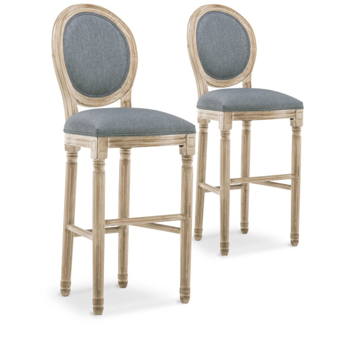 marque generique - Lot de 2 chaises de bar médaillon Louis XVI tissu Gris - Chaises