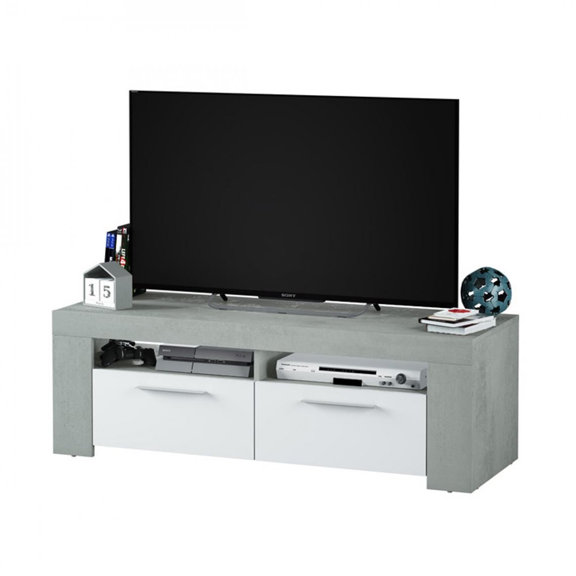 Pegane - Meuble TV coloris Blanc Artik / Ciment en mélamine - Dim : 40 x 120 x 42 cm - Meubles TV, Hi-Fi