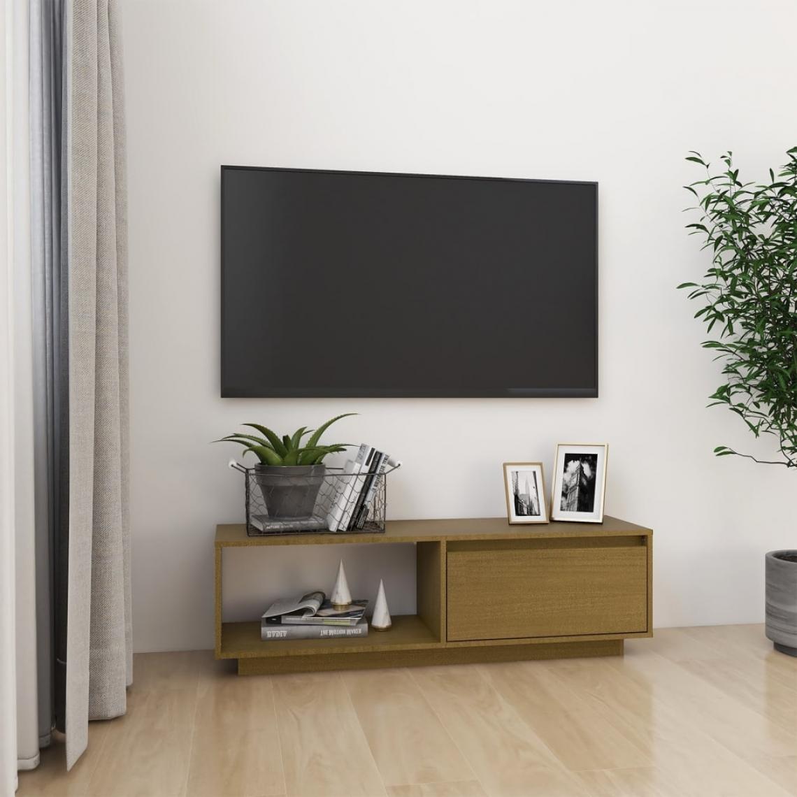 Vidaxl - vidaXL Meuble TV Marron miel 110x30x33,5 cm Bois de pin massif - Meubles TV, Hi-Fi