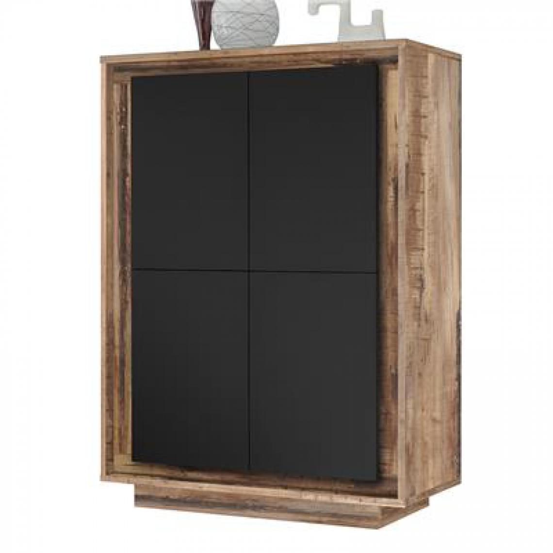 Kasalinea - Argentier moderne noir couleur bois SKYLINE-L 106 x P 50 x H 146 cm- Noir - Buffets, chiffonniers