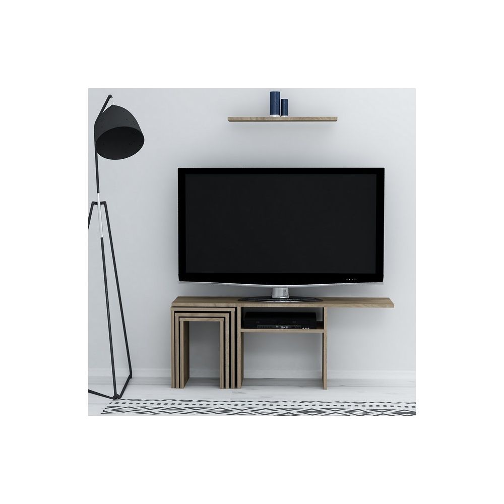 Homemania - HOMEMANIA Peri Meuble TV avec table basse, portes, étagères - pour le salon -Noix en Bois, 120,6 x 29,5 x 49 cm - Meubles TV, Hi-Fi