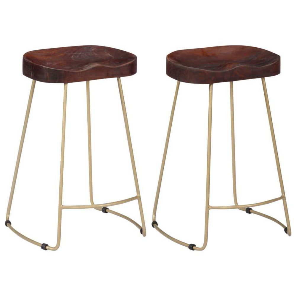 Helloshop26 - Lot de deux tabourets de bar design chaise siège bois de manguier solide 1202121 - Chaises