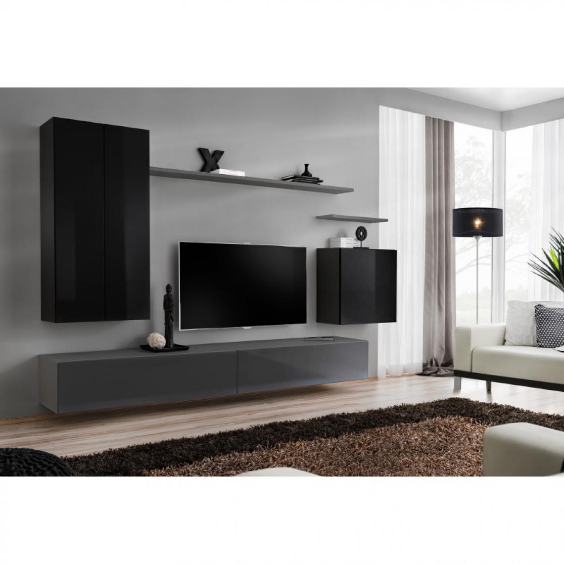 Ac-Deco - Meuble TV Mural Design Switch II 270cm Noir & Gris - Meubles TV, Hi-Fi