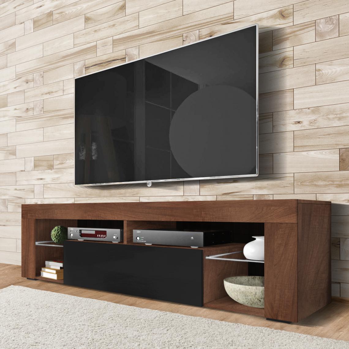 Selsey - Meuble tv - BIANKO - 140 cm - noyer mat / noir brillant - Meubles TV, Hi-Fi