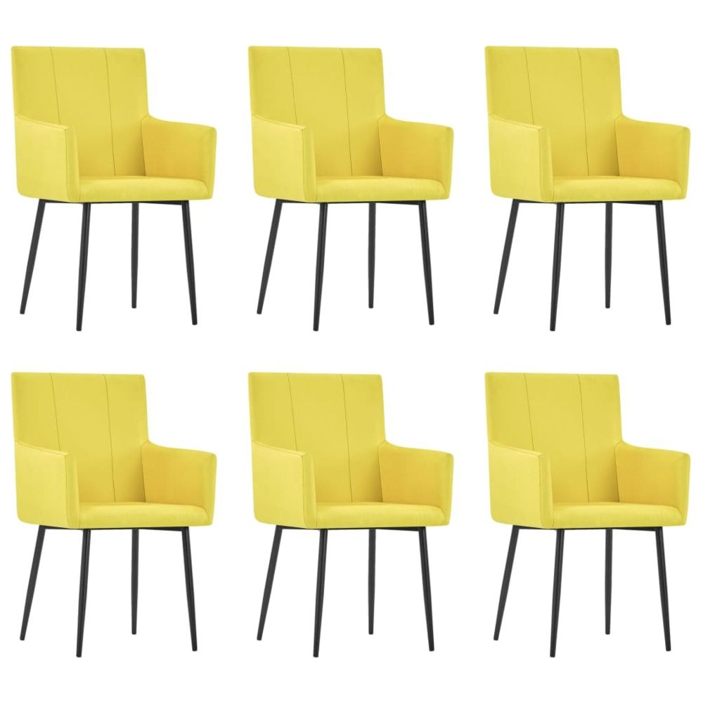 marque generique - Splendide Fauteuils et chaises ligne Séoul Chaises de salle à manger avec accoudoirs 6 pcs Jaune Tissu - Chaises