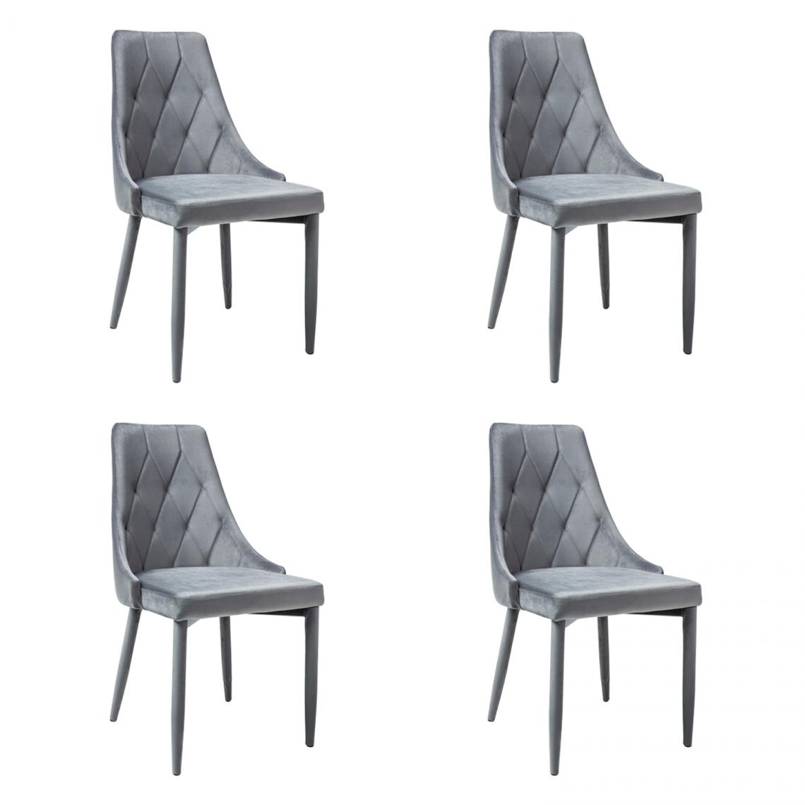 Hucoco - MELLEN - Lot de 4 chaises en tissu velouté - Style oriental - 88x46x46cm - Structure en métal - Gris - Chaises