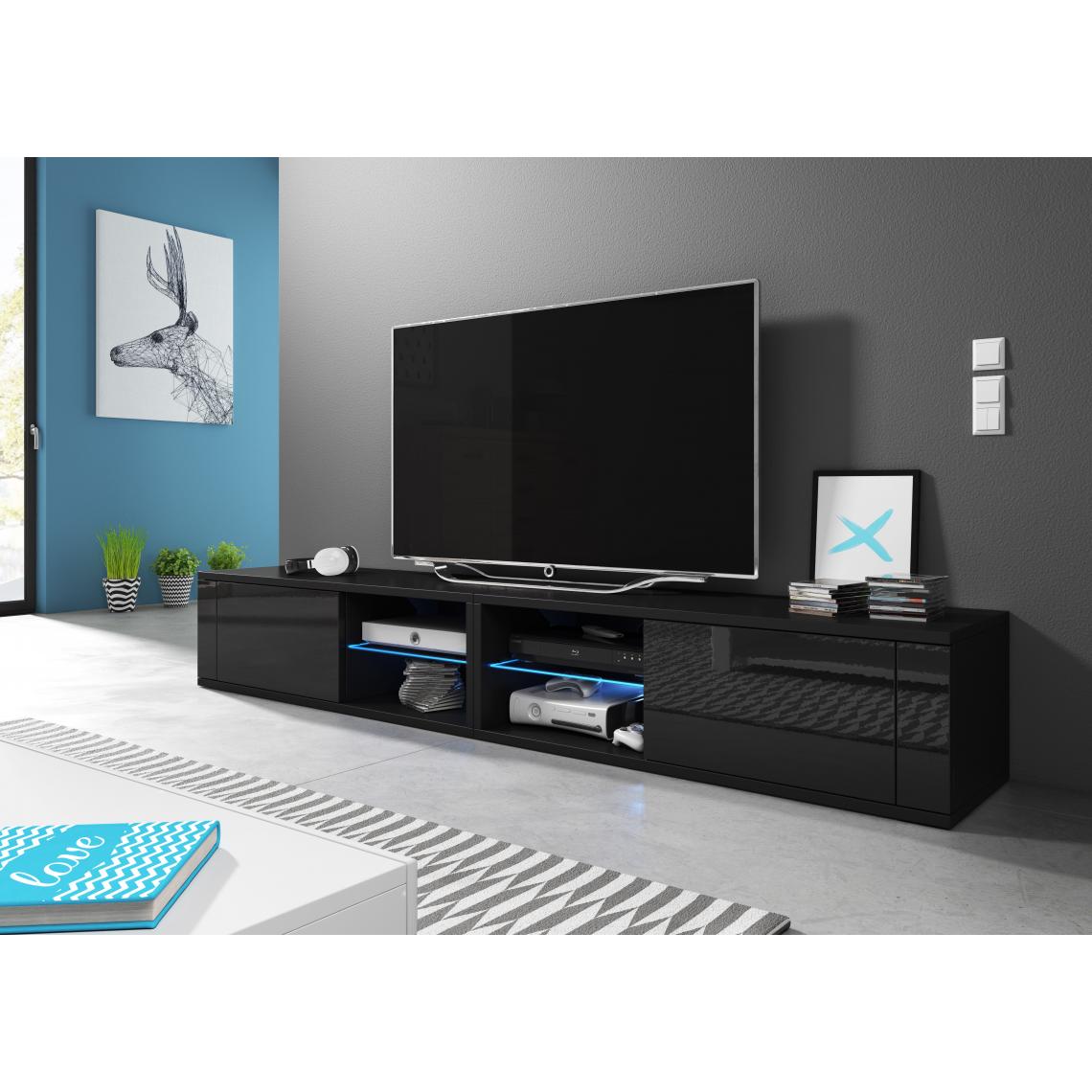 Vivaldi - VIVALDI Meuble TV - BEST DOUBLE - 200 cm - noir mat / noir brillant avec LED - style design - Meubles TV, Hi-Fi