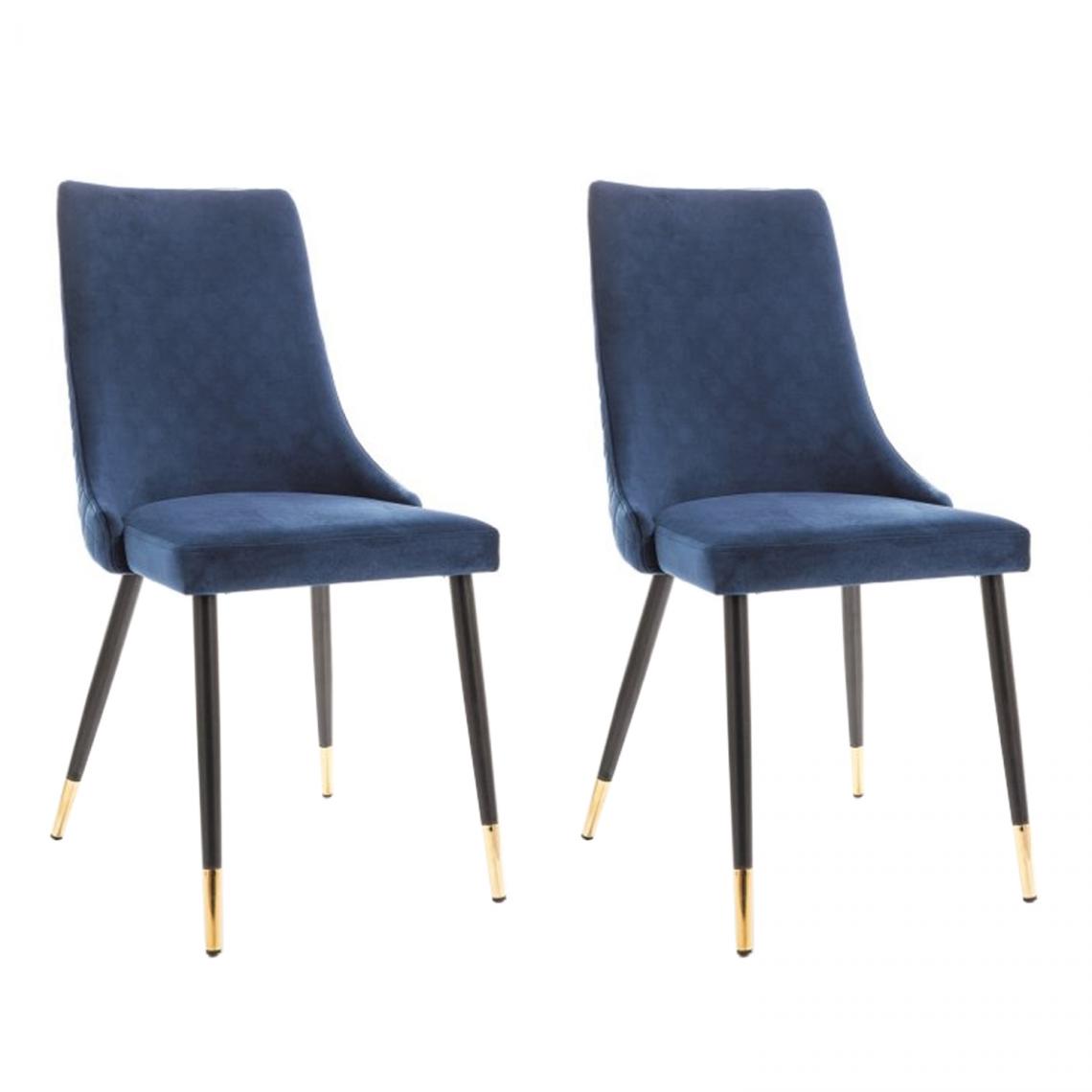 Hucoco - PIANO - Lot de 2 chaises élégantee avec coutures - Style glamour - 92x45x44 cm - Tissu velouté - Bleu - Chaises