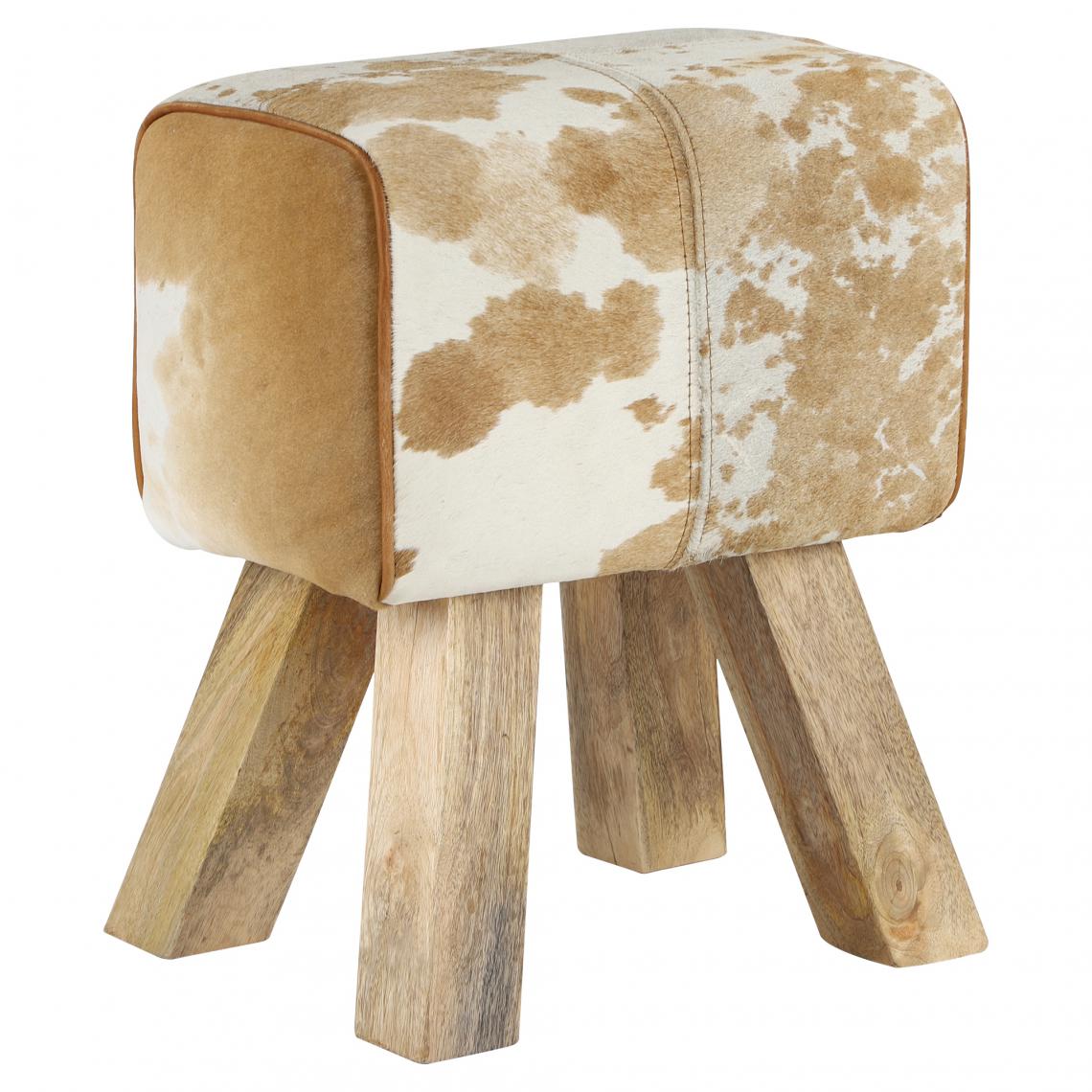 Womo-design - Tabouret 36x47x30 cm cuir de chèvre brun/blanc et bois de manguier WOMO-Design - Tabourets