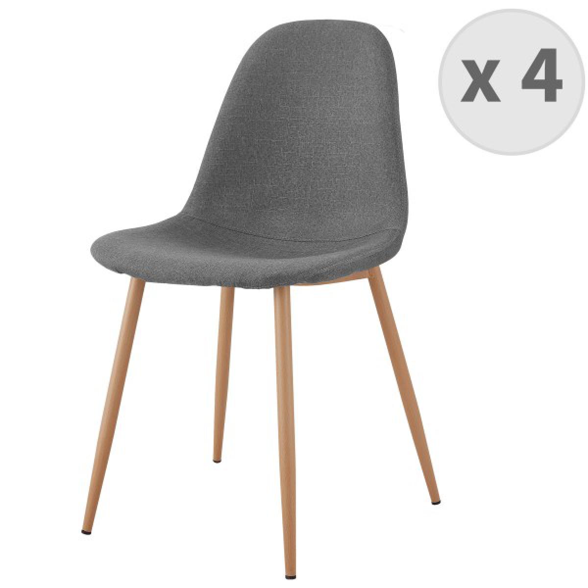 Moloo - Lot X4 chaises Orlando tissu gris clair pieds métal bois - Chaises