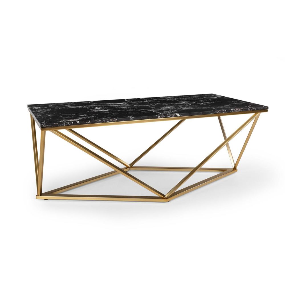 Besoa - Besoa Black Onyx 1 Table basse de salon 110 x 42,5 x 55 cm (LxHxP) -Design marbre doré & noir - Tables basses