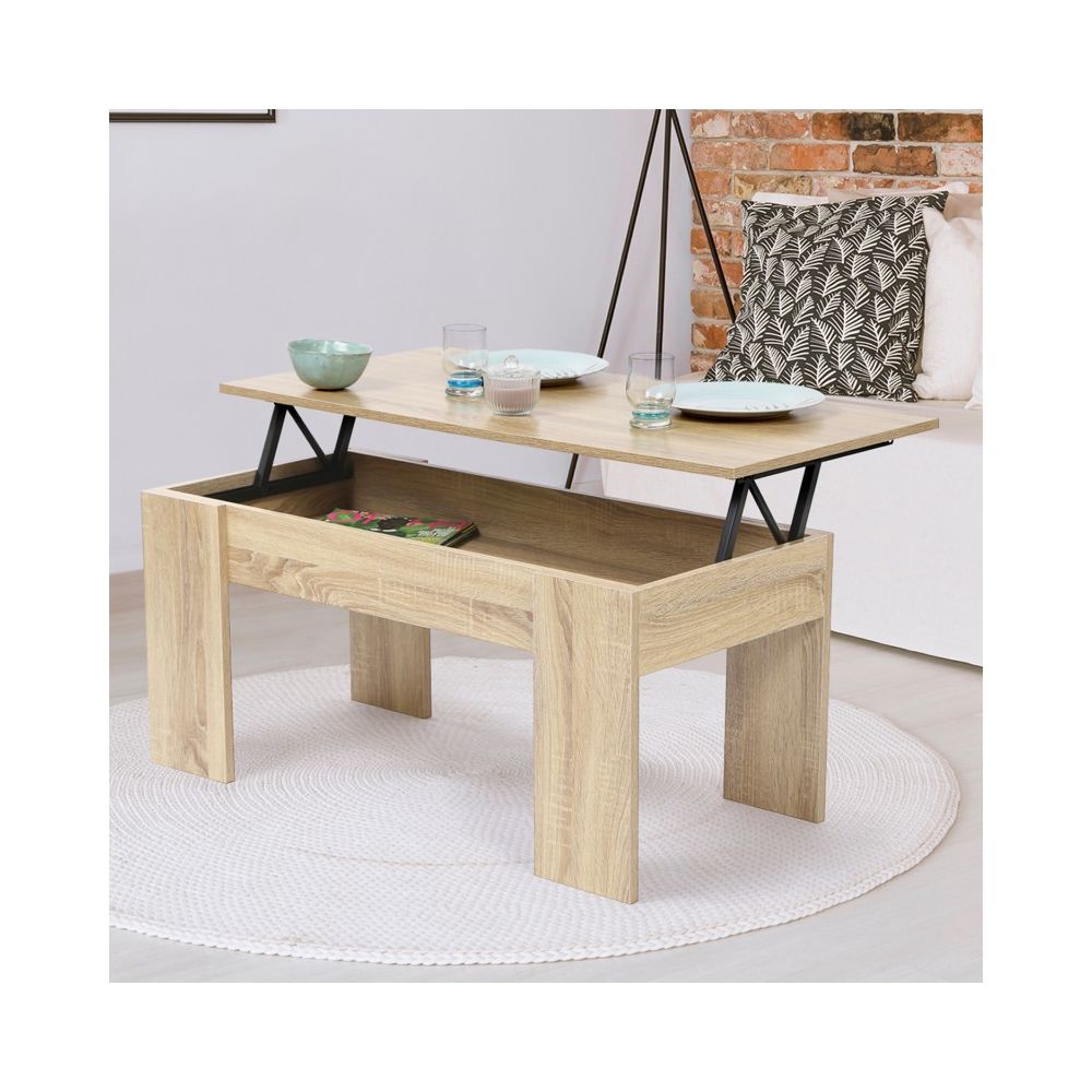 Idmarket - Table basse avec plateau relevable bois imitation hêtre - Tables basses