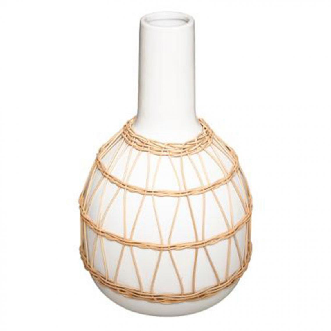 Pp No Name - Vase Design en Céramique Rotin 28cm Blanc - Vases