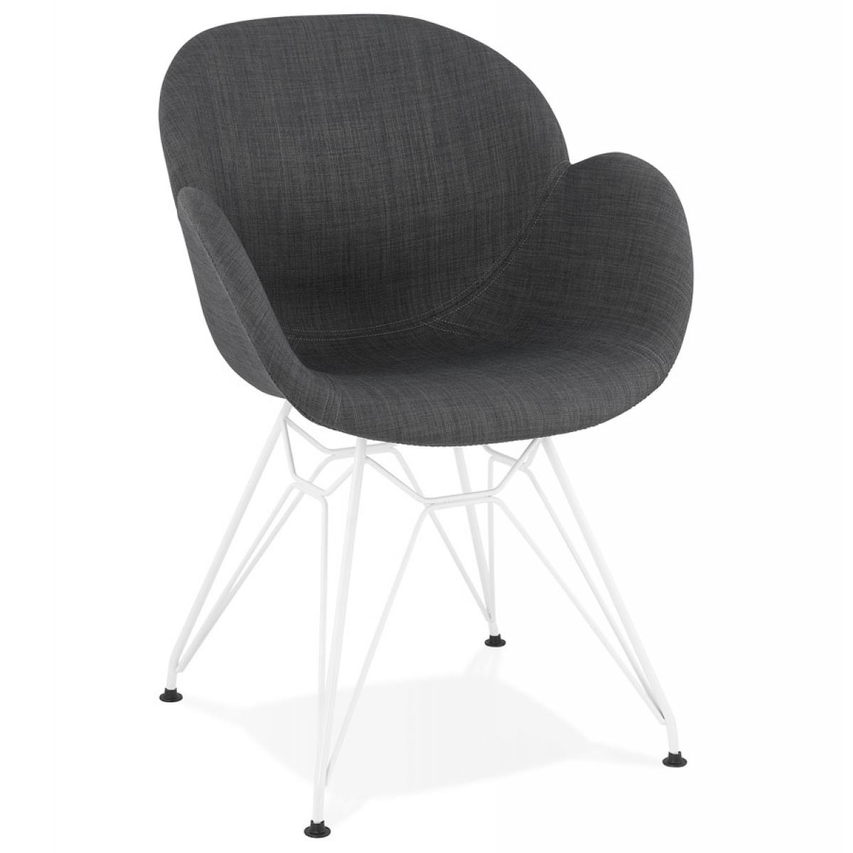 Alterego - Chaise moderne 'ATOL' en tissu gris foncé avec pieds en métal blanc - Chaises