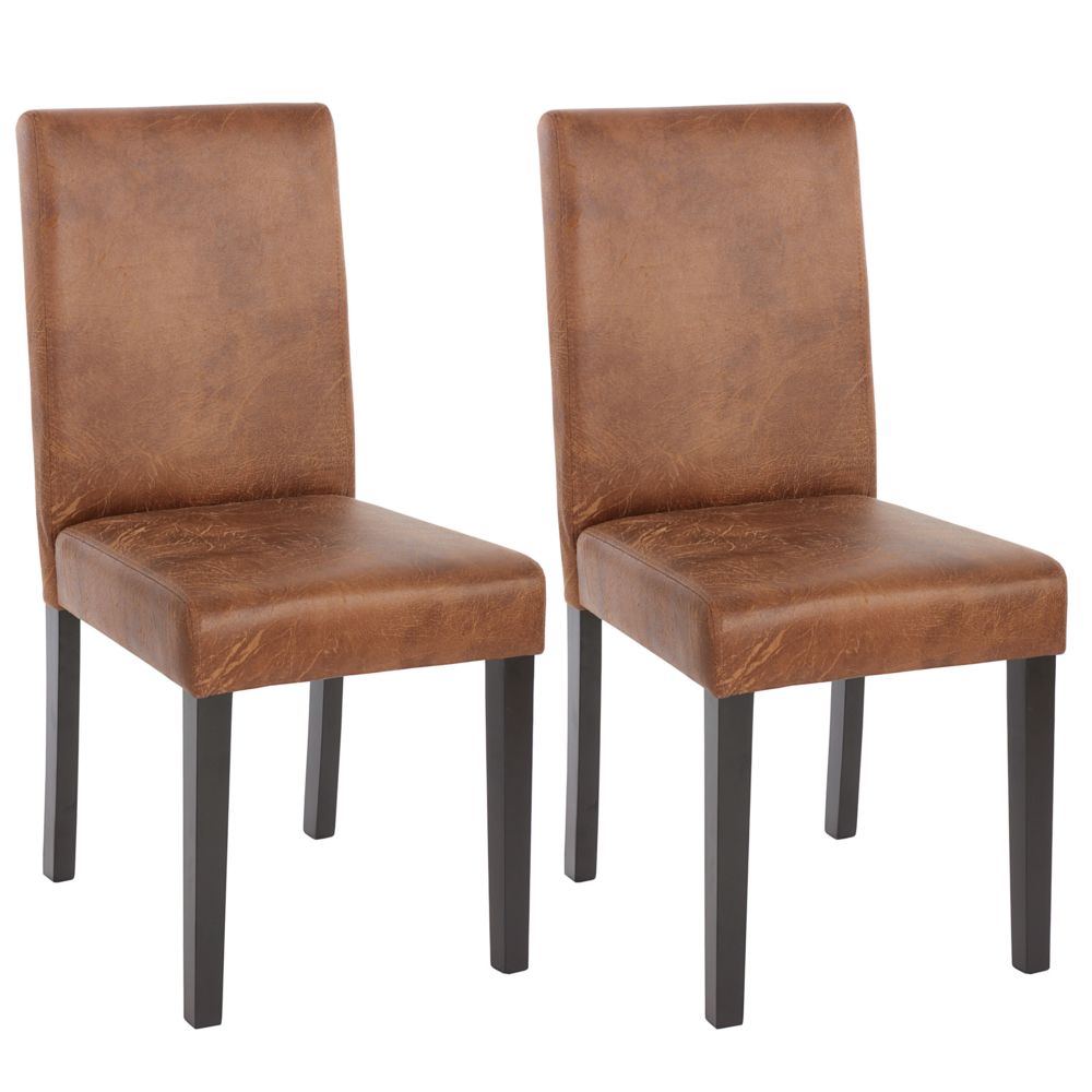 Mendler - Lot de 2 chaises de séjour Littau, simili-cuir, aspect daim marron, pieds foncés - Chaises