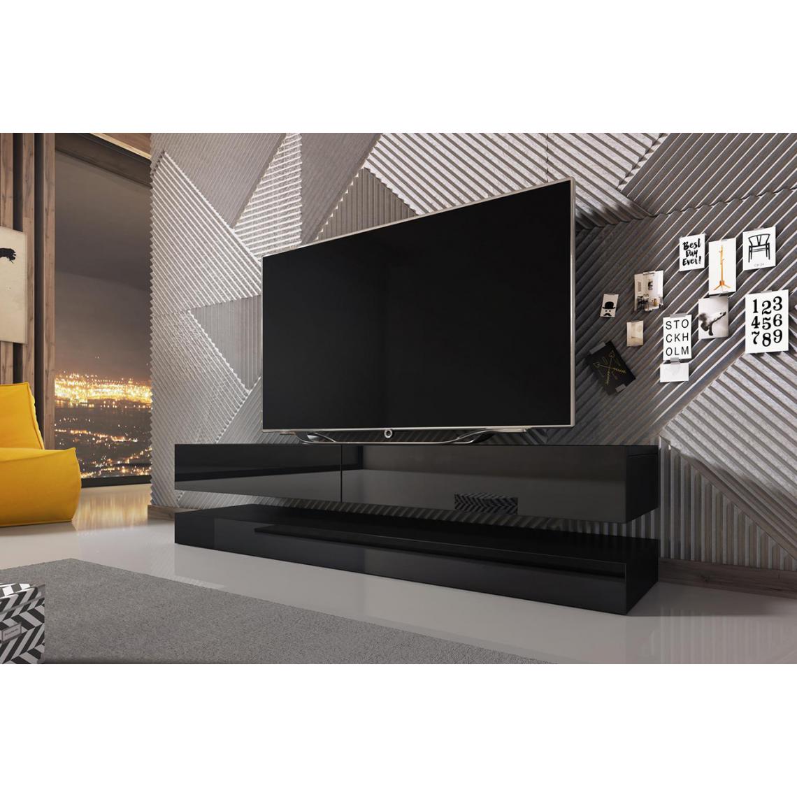Pegane - Meuble TV design coloris noir mat / noir brillant - Hauteur 35 x Longueur 140 x Profondeur 40 cm - Meubles TV, Hi-Fi