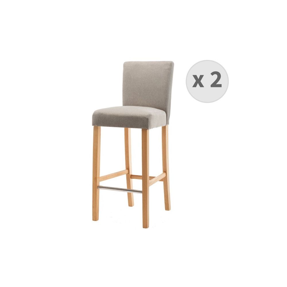 Moloo - Turner - chaise de bar tissu lin pieds bois naturel (x2) - Tabourets